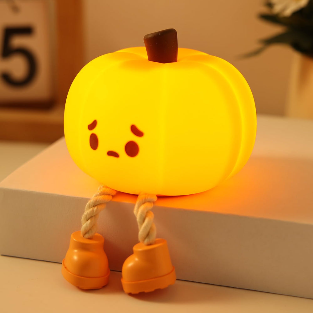 YISUN Pumpkin Night Light front view with soft silicone glow for safe bedtime
