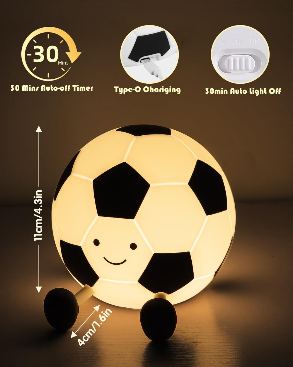 YISUN soccer night light dimmable modes create cozy room ambiance.
