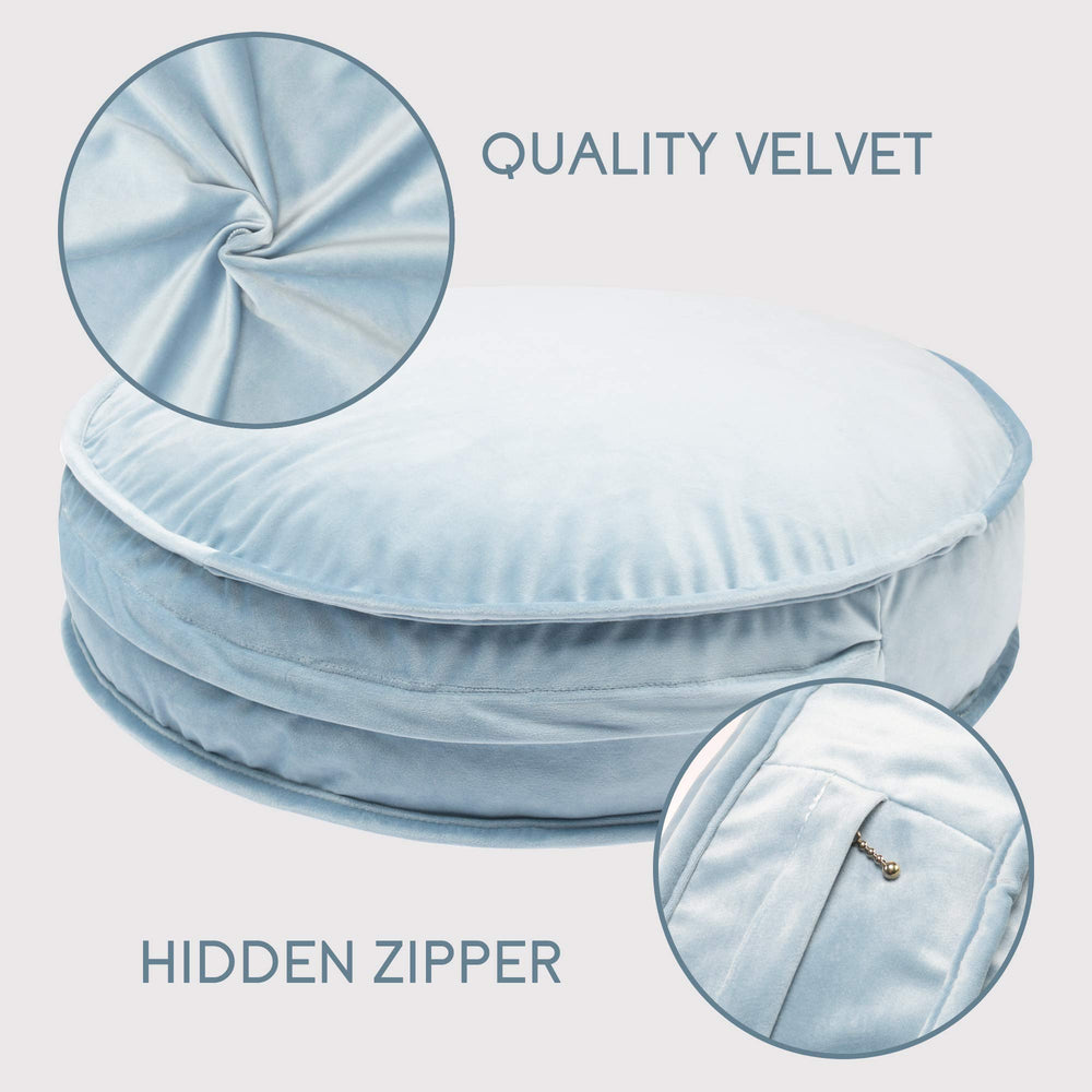 Close-up of YIUOR velvet round floor pillow removable cover for easy washing