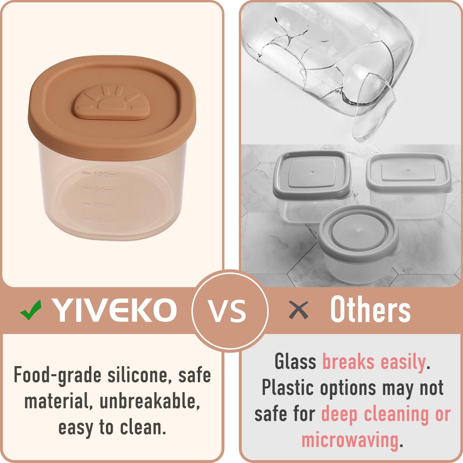 YIVEKO measurement-marks container helps precise portioning of baby meals.