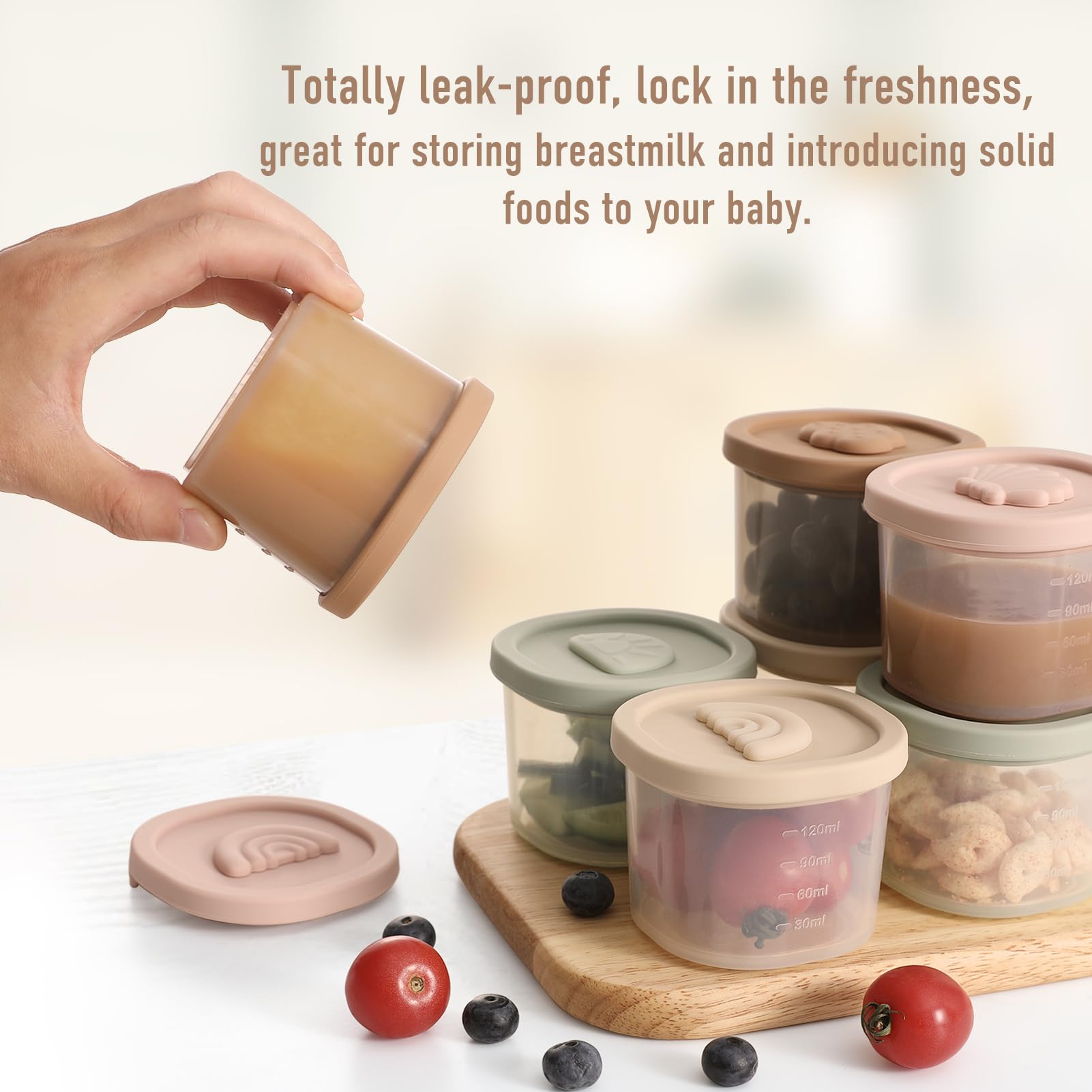 YIVEKO baby food container with rainbow lid stores meals neatly and heats with less splatter.