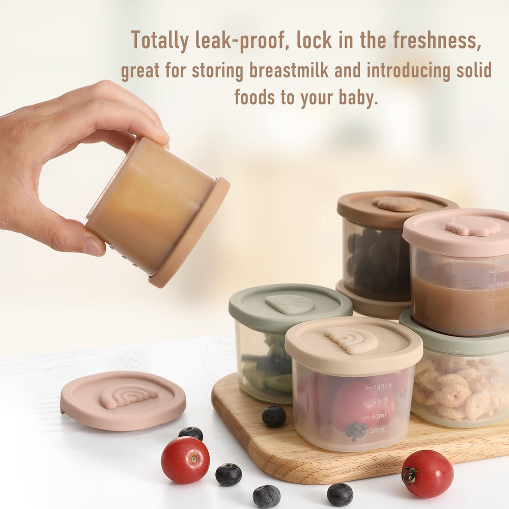 YIVEKO baby food container with rainbow lid stores meals neatly and heats with less splatter.