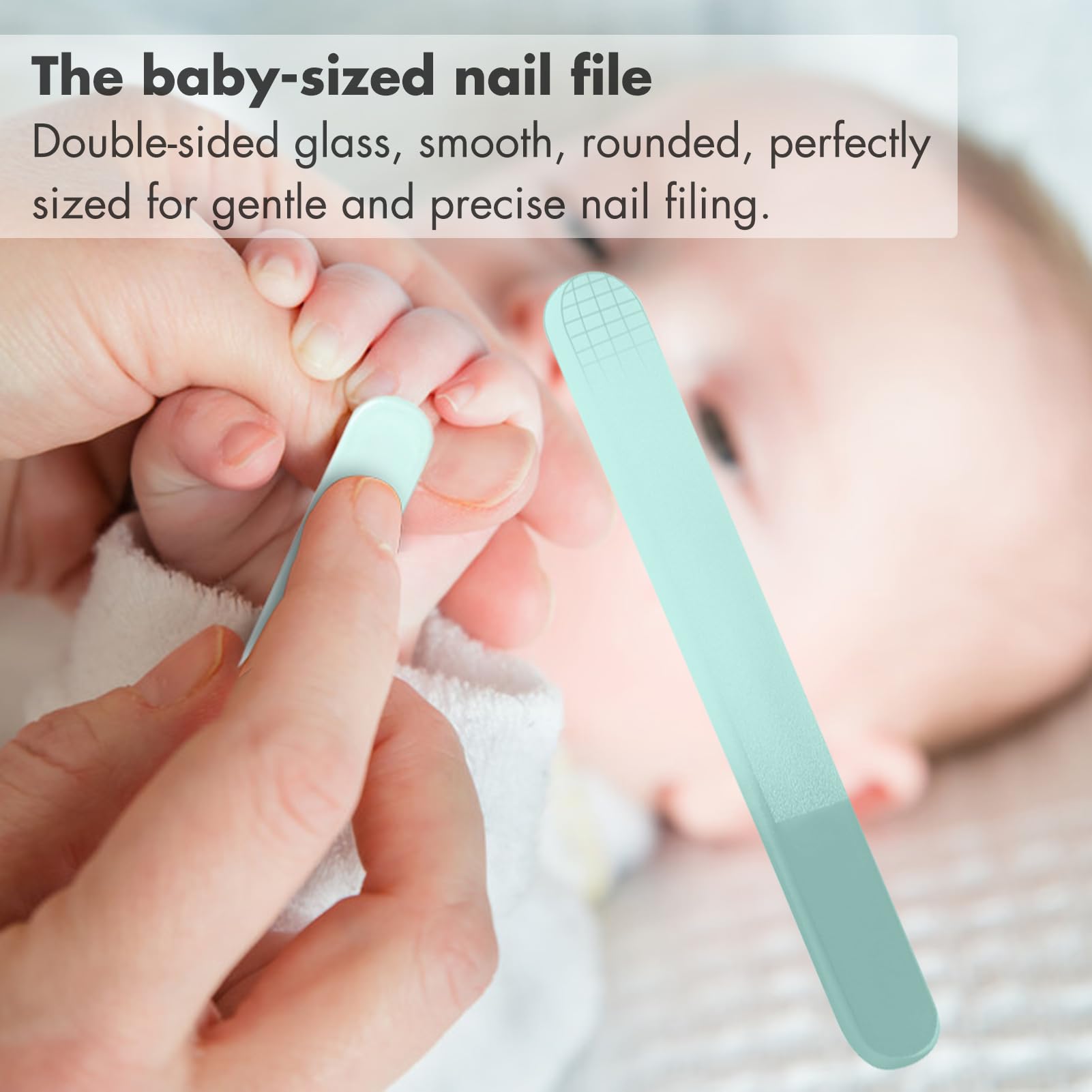YIVEKO glass nail file gently shapes newborn nails.