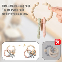YIVEKO silicone teether rings—easy to clean; top-rack dishwasher safe.