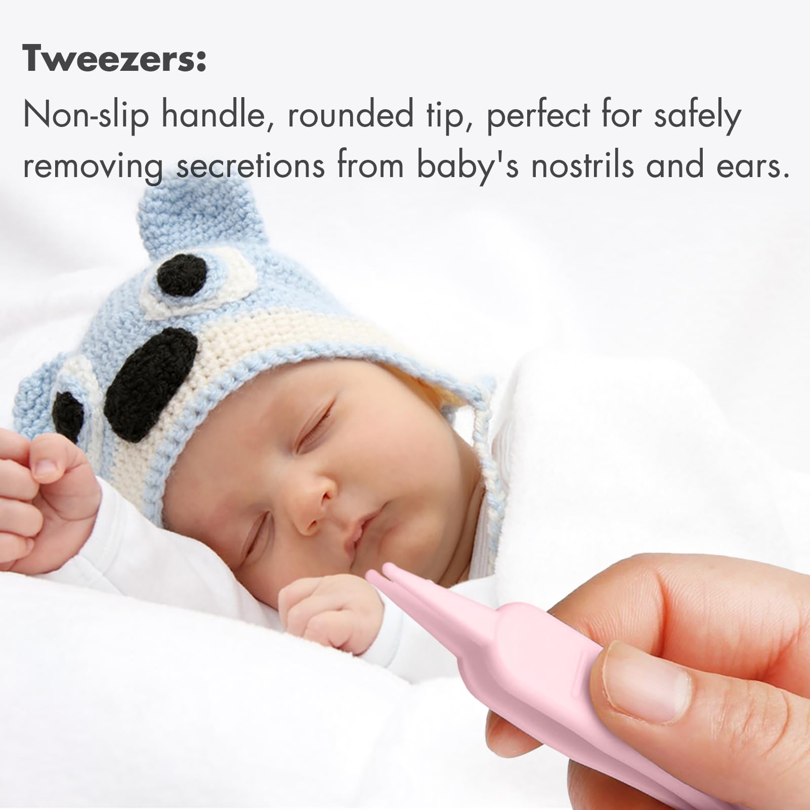 YIVEKO baby tweezers with anti-slip bumps for easy cleaning.