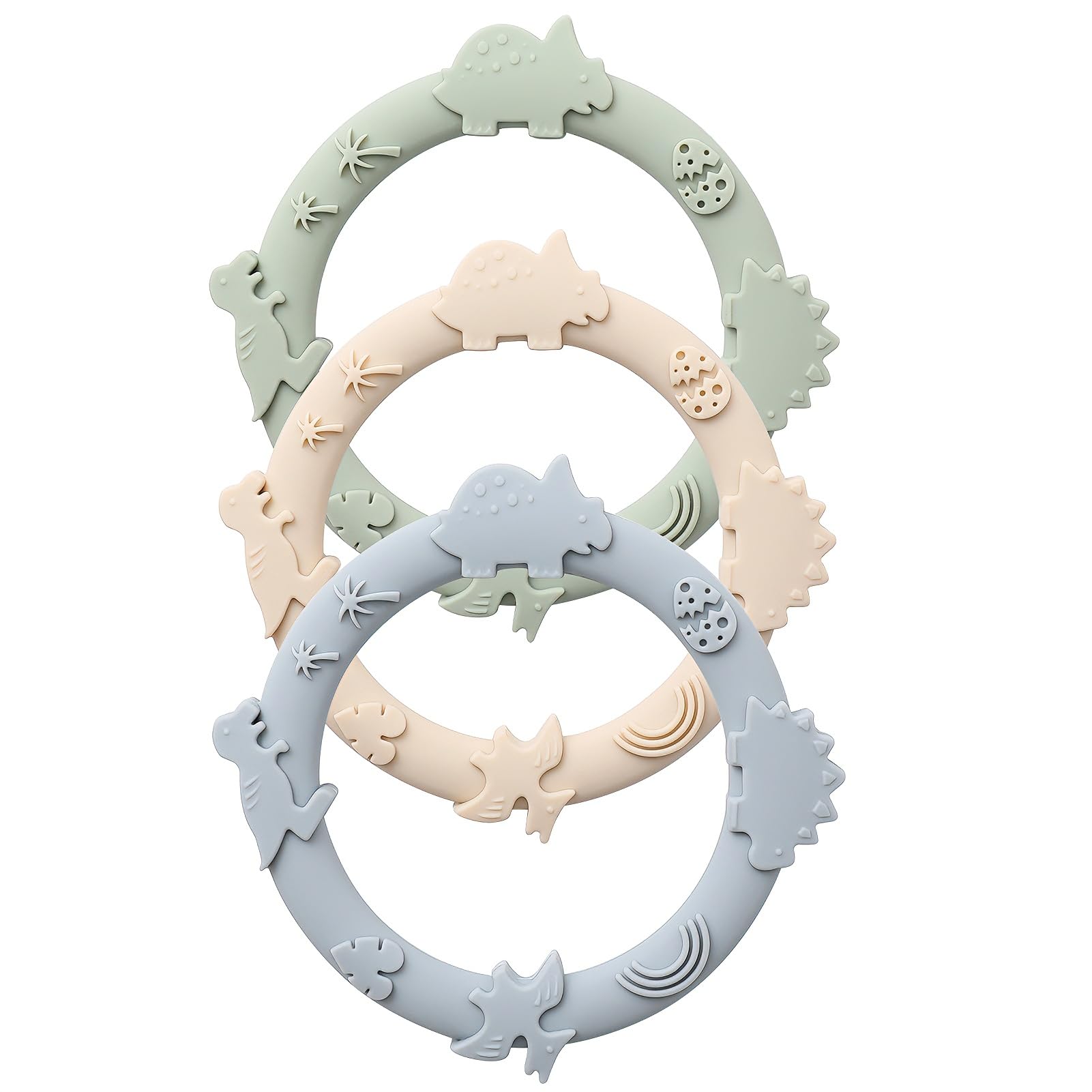 YIVEKO dinosaur teether blue closeup shows textured surfaces for gum relief