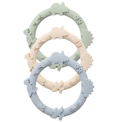 YIVEKO dinosaur teether blue closeup shows textured surfaces for gum relief