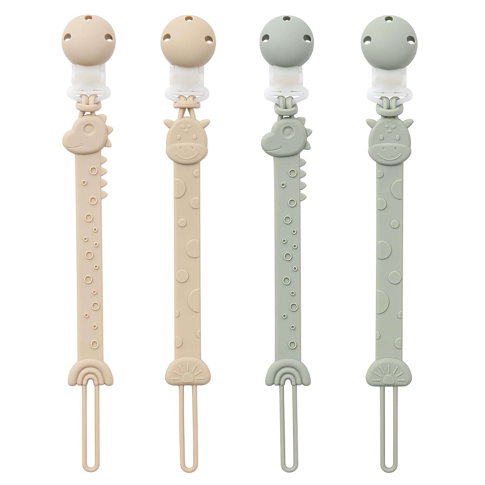 YIVEKO pacifier clip dinosaur ivory highlights safe one-piece silicone design for worry-free outings.