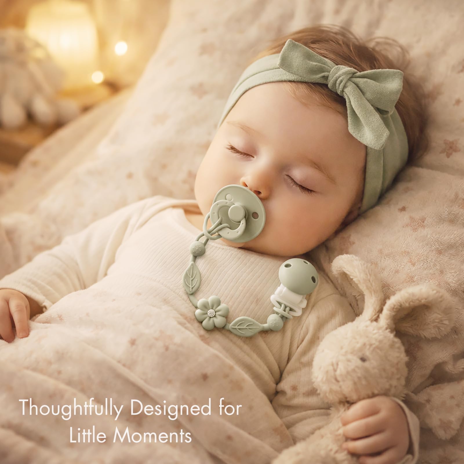 YIVEKO pacifier clip baby blue flower motif is dishwasher safe for quick cleanup.