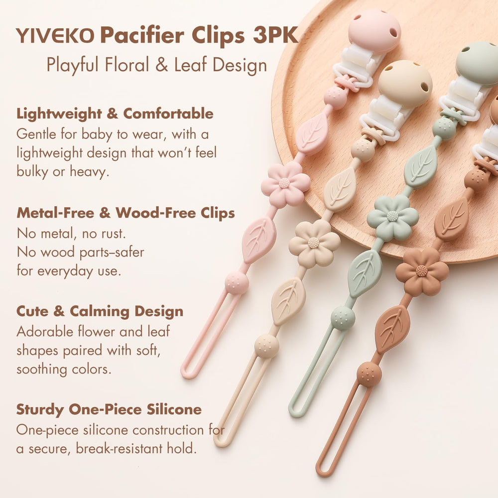 YIVEKO pacifier clip sage flower design provides easy clean care for busy parents.
