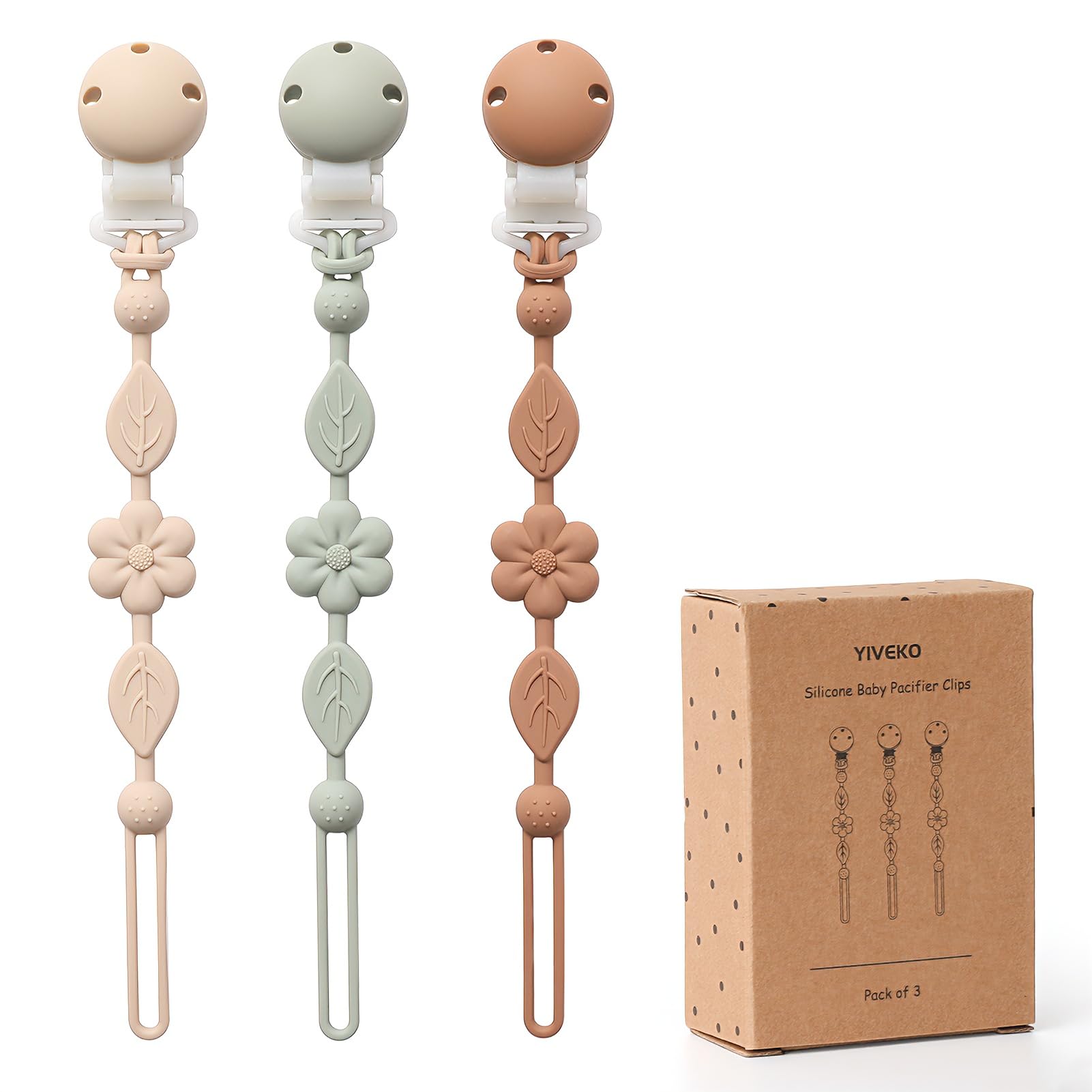 YIVEKO pacifier clips ivory flower design safe silicone for everyday use