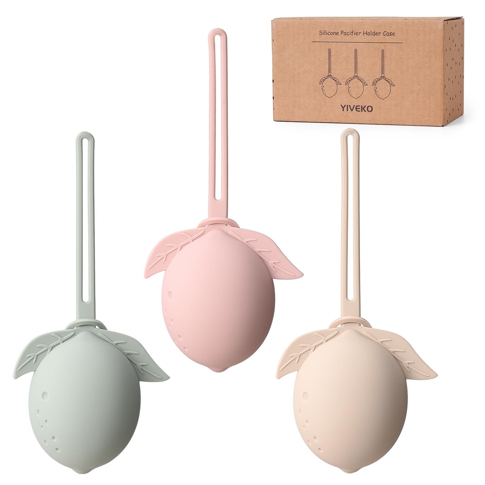 YIVEKO silicone pacifier holder Ivory close-up showing durable, on-the-go storage.
