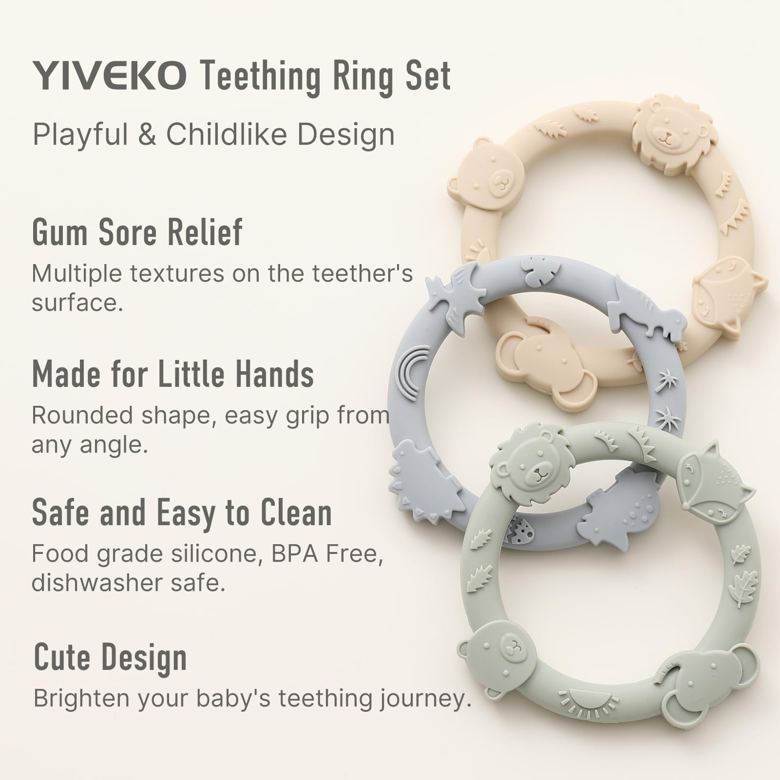 YIVEKO silicone teether blue textures illustrate multisurface chewing comfort