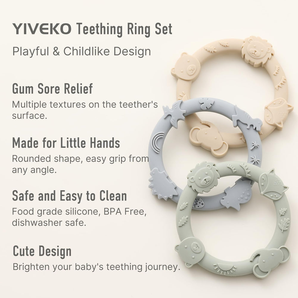 YIVEKO silicone teether blue textures illustrate multisurface chewing comfort