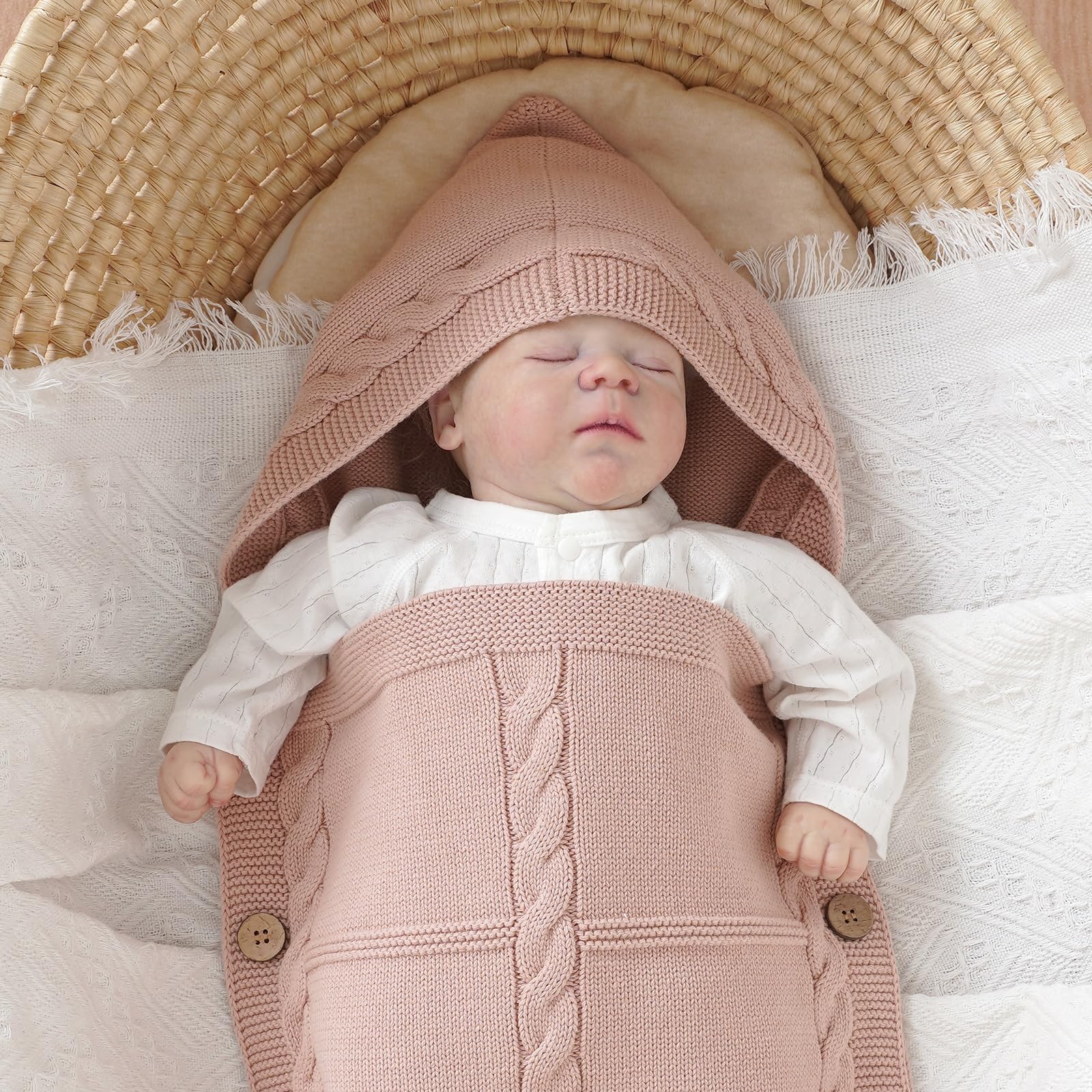 YIXPOH swaddle knit texture highlights breathable fabric and gentle stretch for growth.