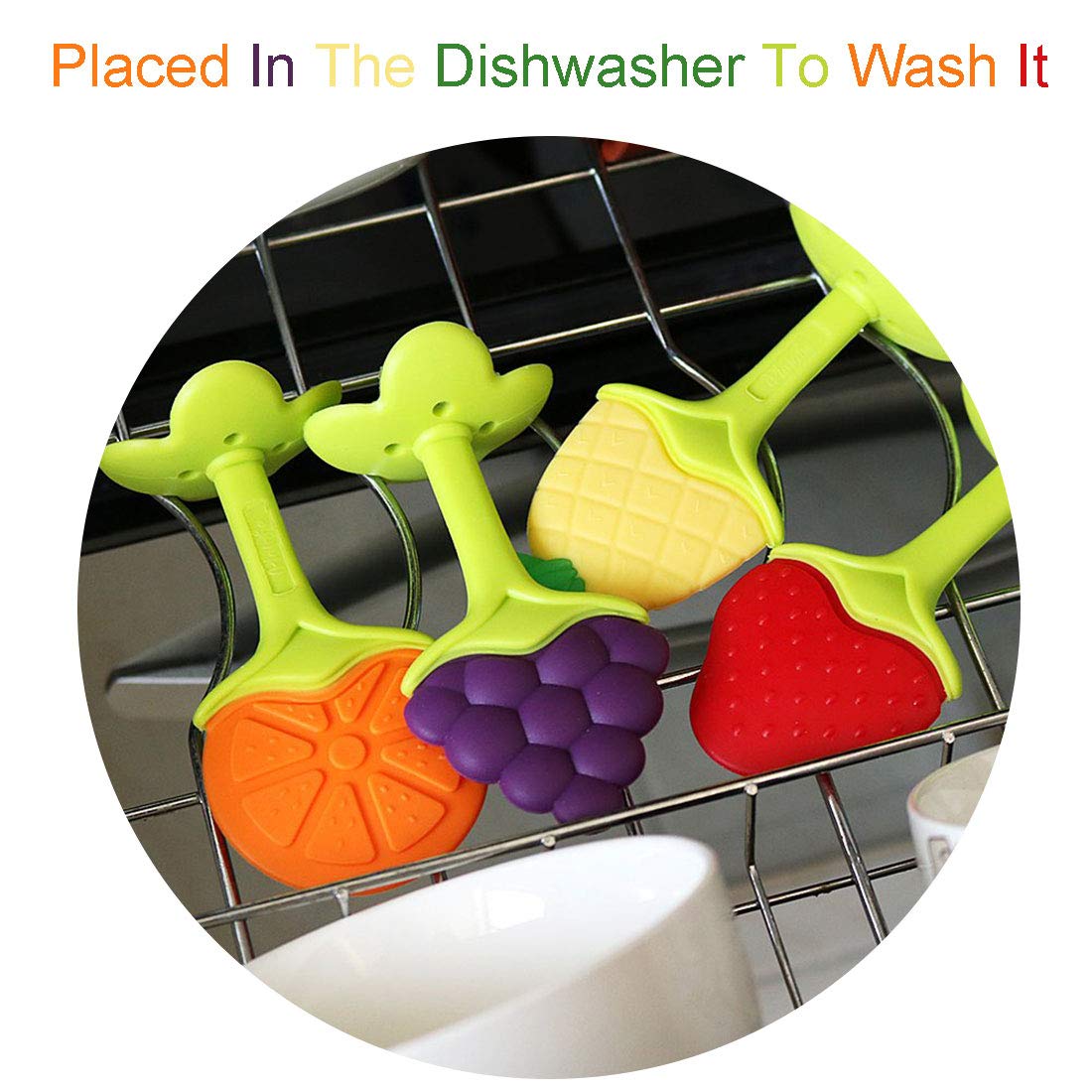 YIYEE teething toy dishwasher-safe icon indicates simple cleaning