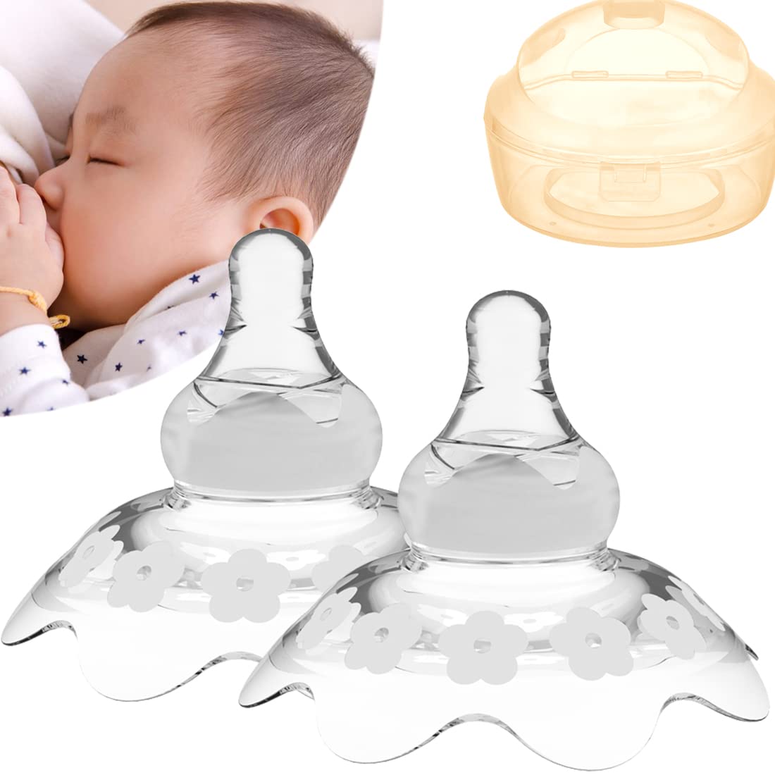 YIYEE nipple shields soft silicone close-up packaging displaying clear, gentle material for soothing feeds.