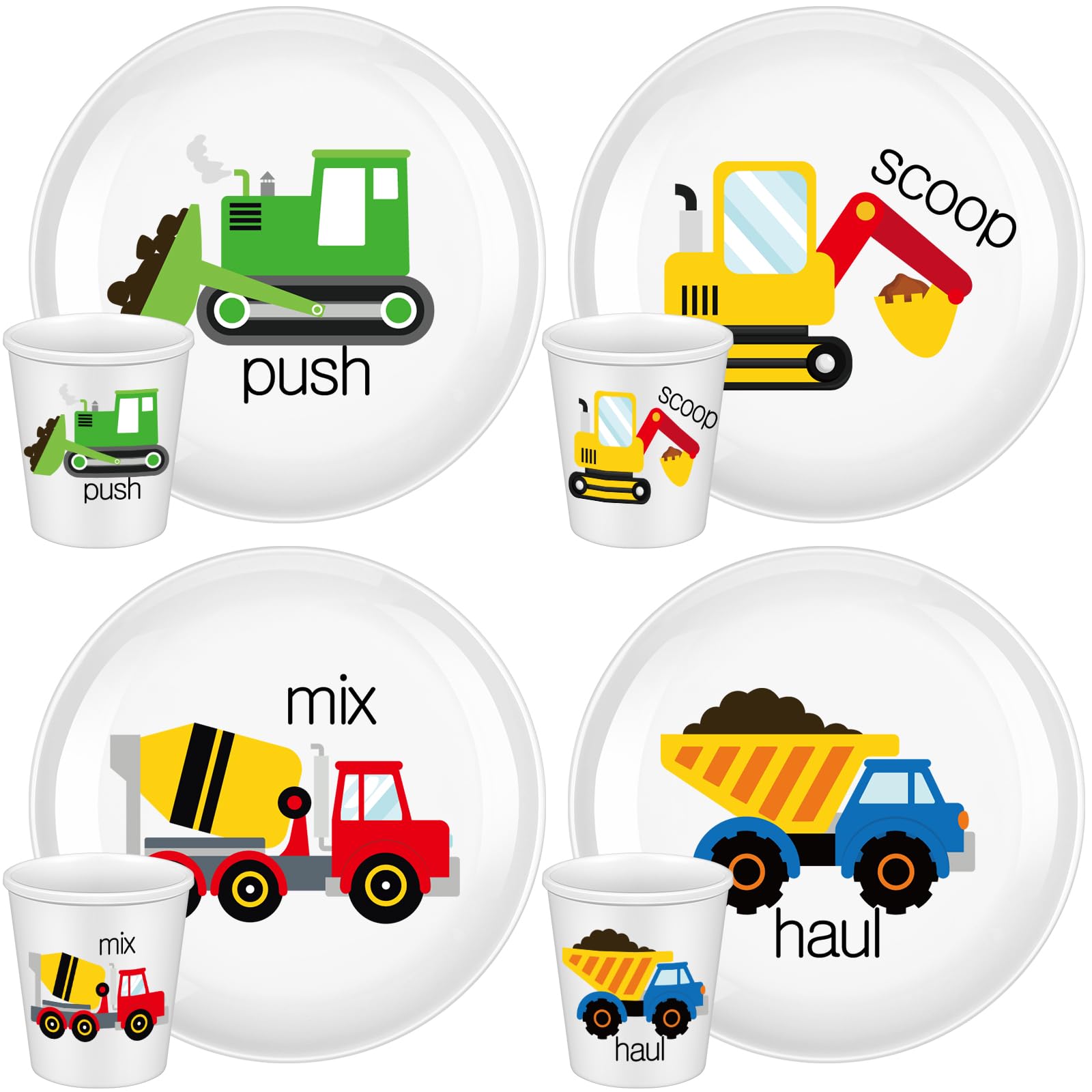 Yiyiring construction plates 4-set plate for kid-friendly meals and imaginative play.