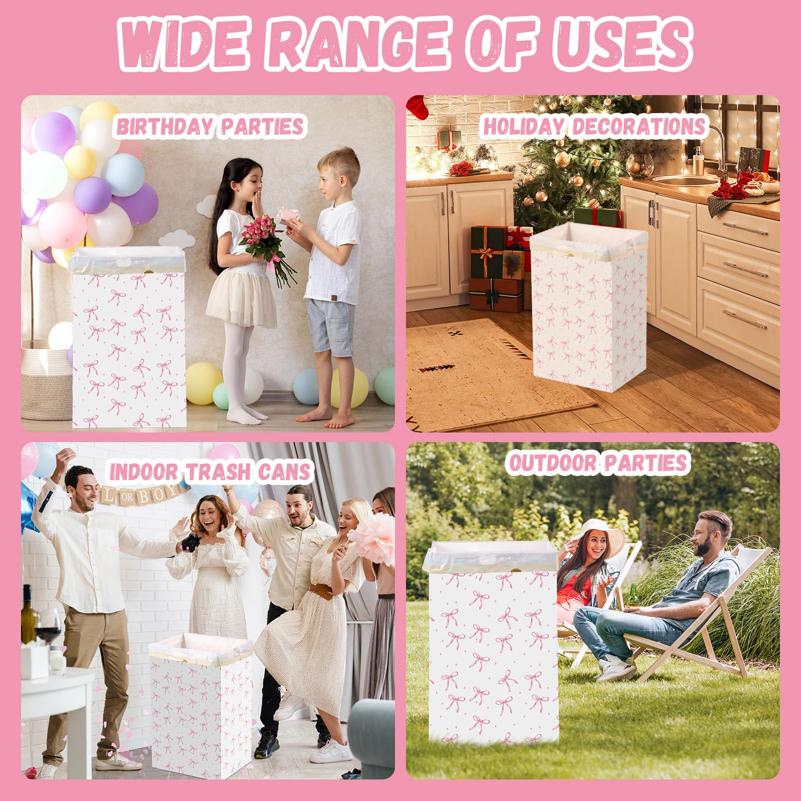 Yiyiring outdoor party trash can keeps yard tidy.