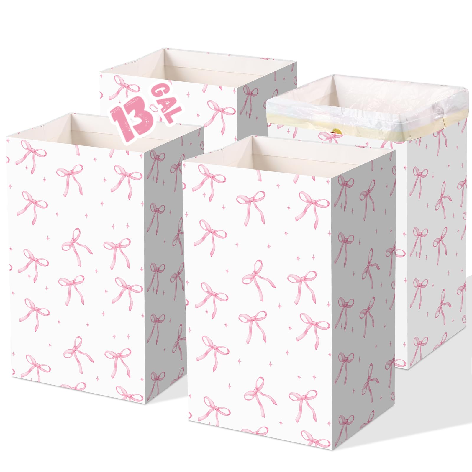 Yiyiring pink bow trash can 13gal standing, ideal for easy event cleanup.