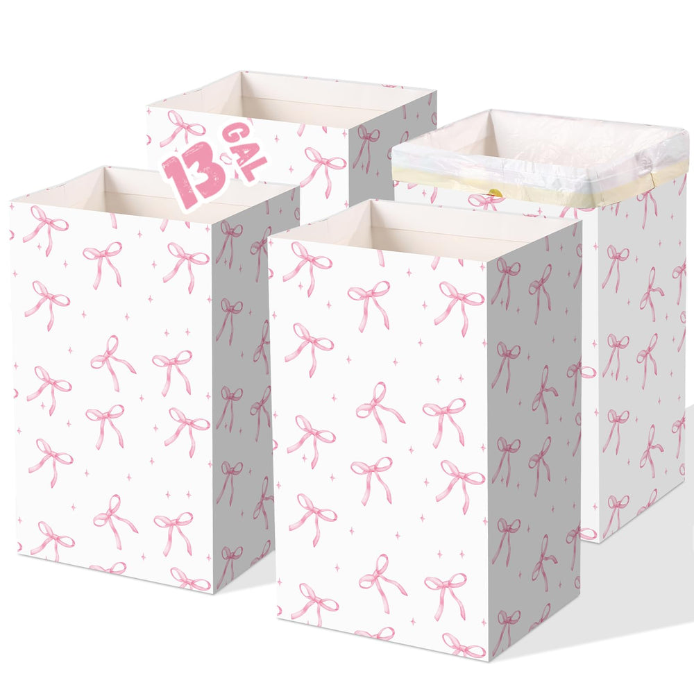 Yiyiring pink bow trash can 13gal standing, ideal for easy event cleanup.