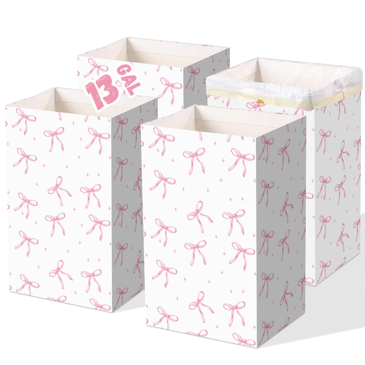 Yiyiring pink bow trash can 13gal standing, ideal for easy event cleanup.