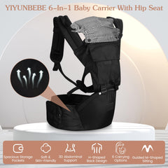 YIYUNBEBE baby-carrier-6-in-1-positions enable versatile newborn-to-toddler carries.