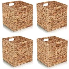 YJGYP9F water hyacinth cube basket on shelf for eco-friendly organization