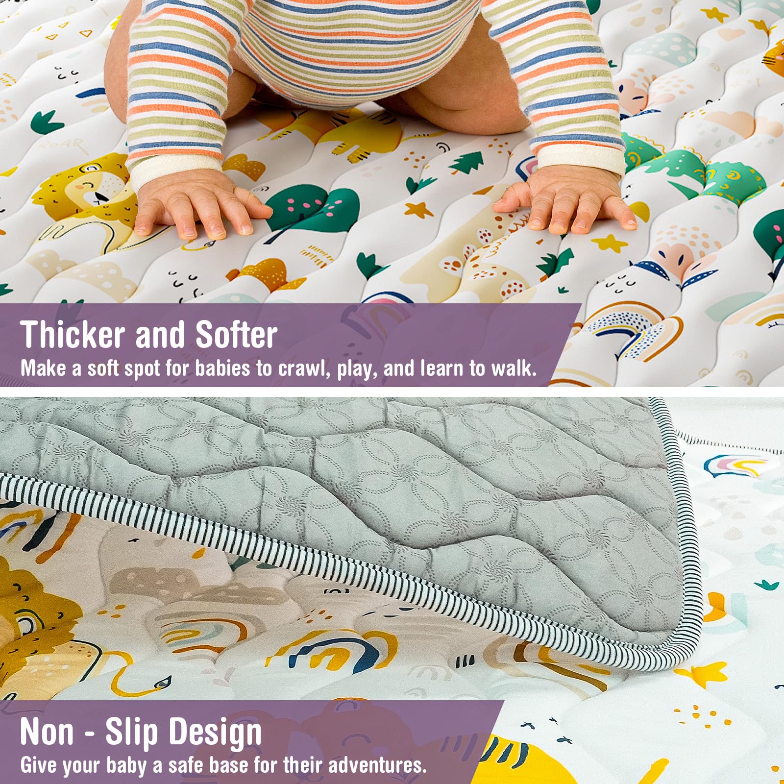 YJORIX baby play mat machine-washable material stays clean for everyday use.