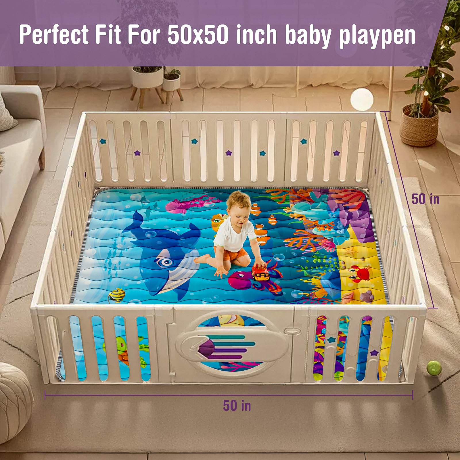YJORIX Sea World playmat non-slip bottom keeps baby playtime secure.