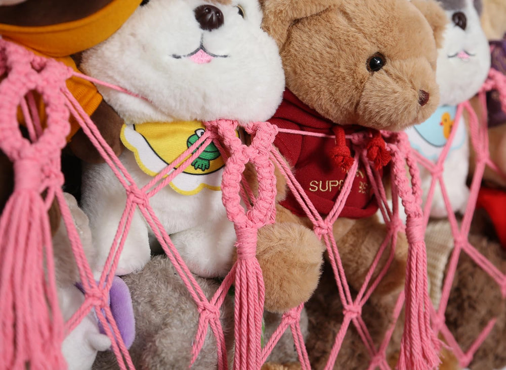 YKBU 49inch macrame net in a family room shows large capacity for growing plush collections.