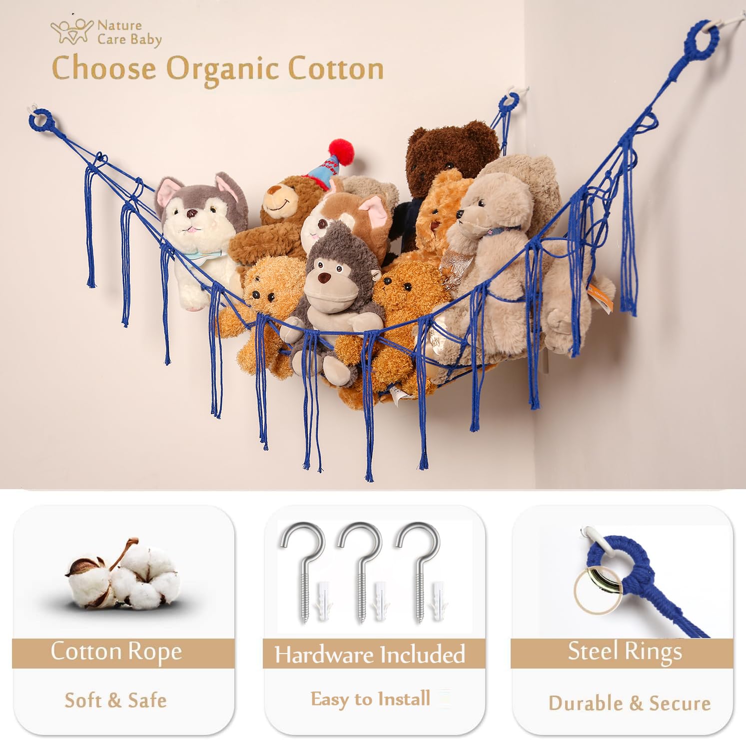 YKBU corner toy storage with hooks and anchors installs quickly