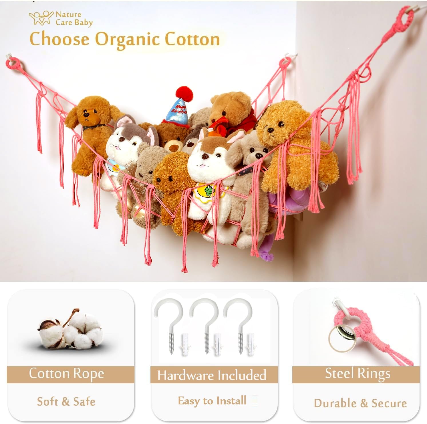 YKBU cotton rope material showcases handmade care and durable toy storage.