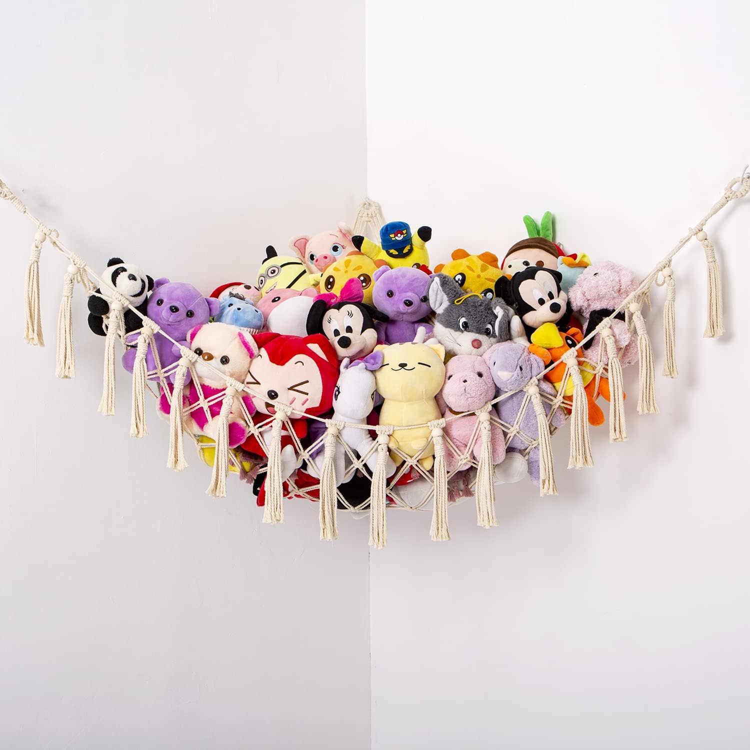 YKBU cream playroom hammock neatly displays toys and frees floor space