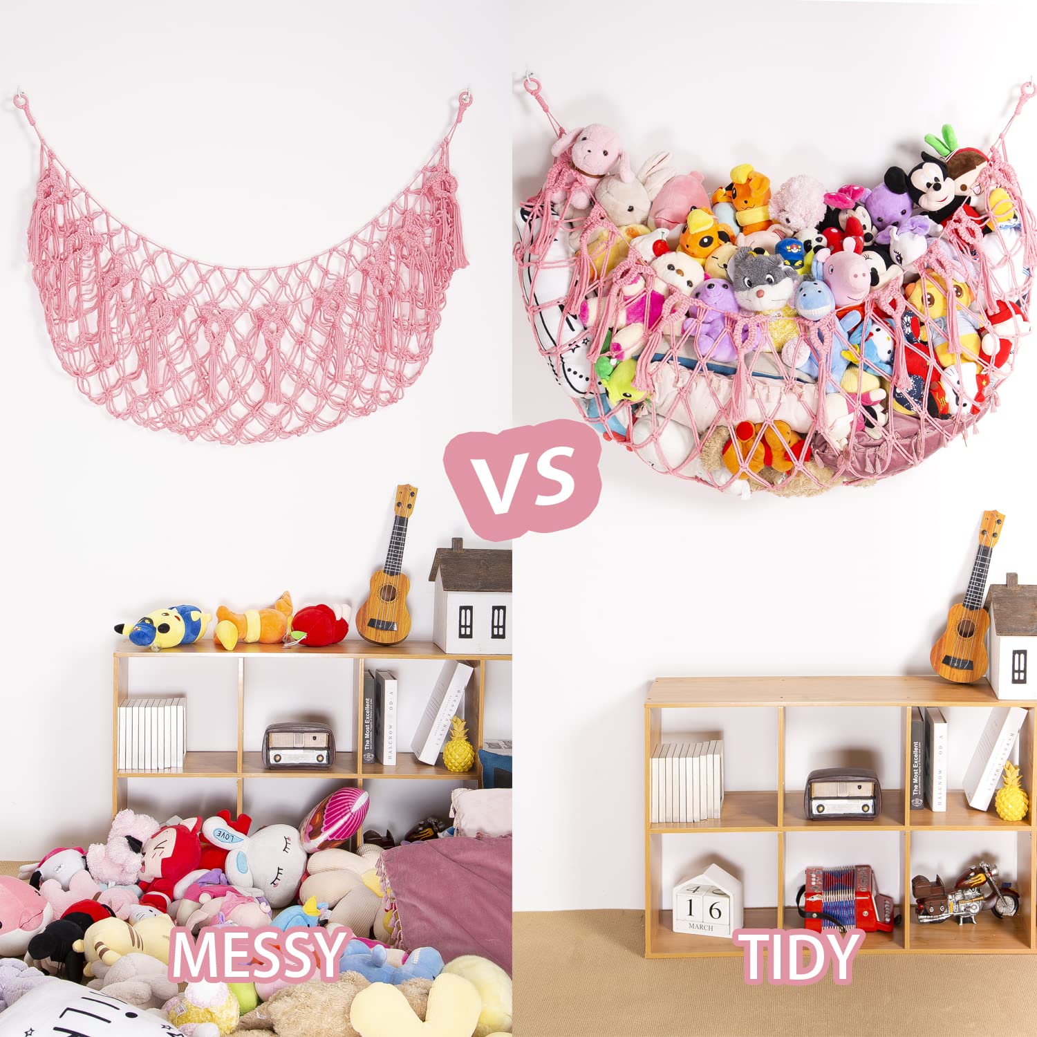 YKBU jumbo capacity hammock holds many plush toys, freeing precious floor space.