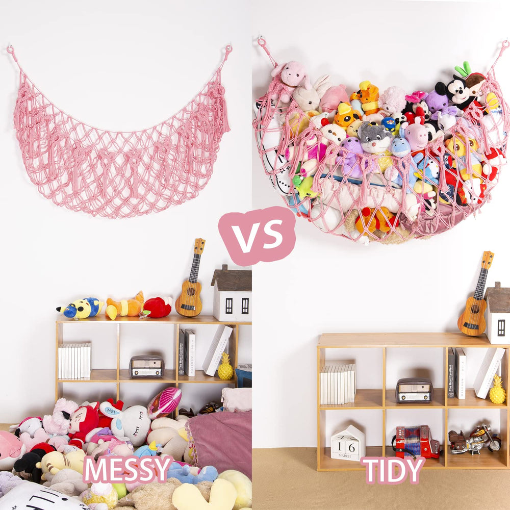 YKBU jumbo capacity hammock holds many plush toys, freeing precious floor space.