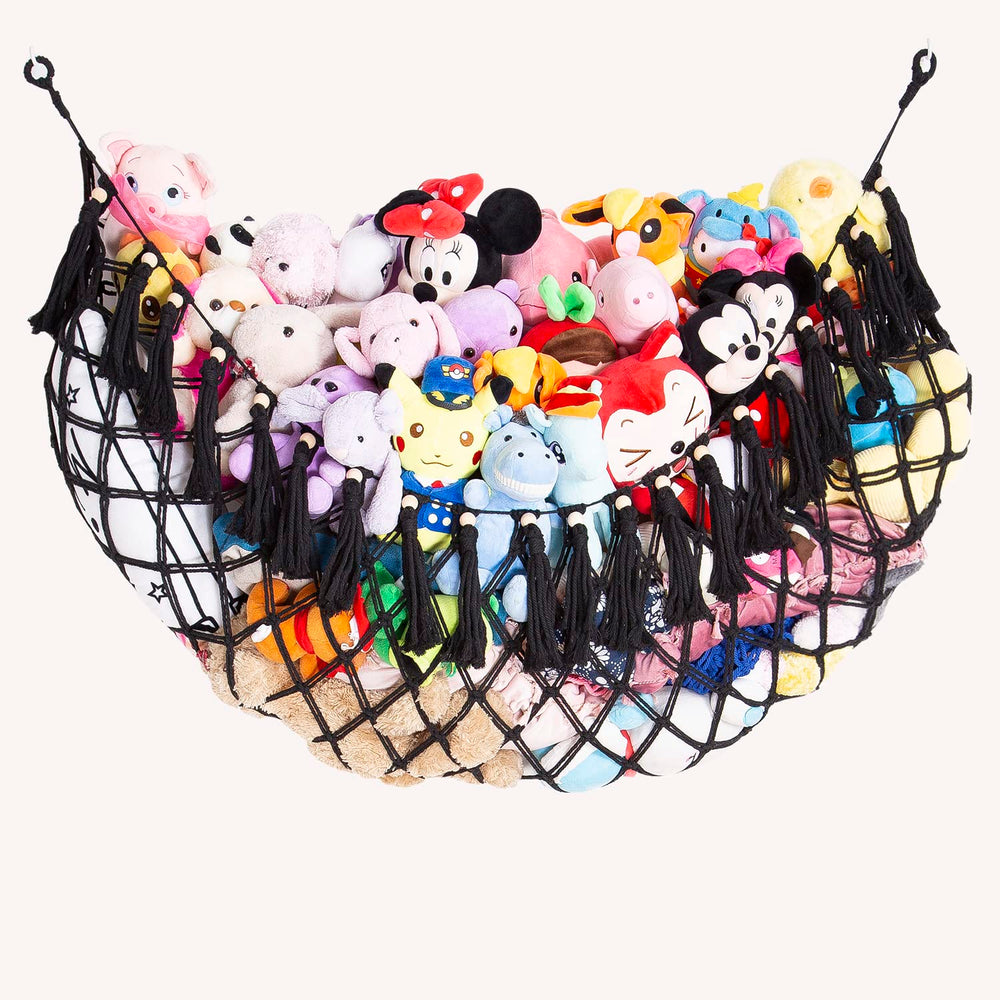 YKBU wall-mounted plush net close-up shows sturdy macrame weave for organized nursery storage.
