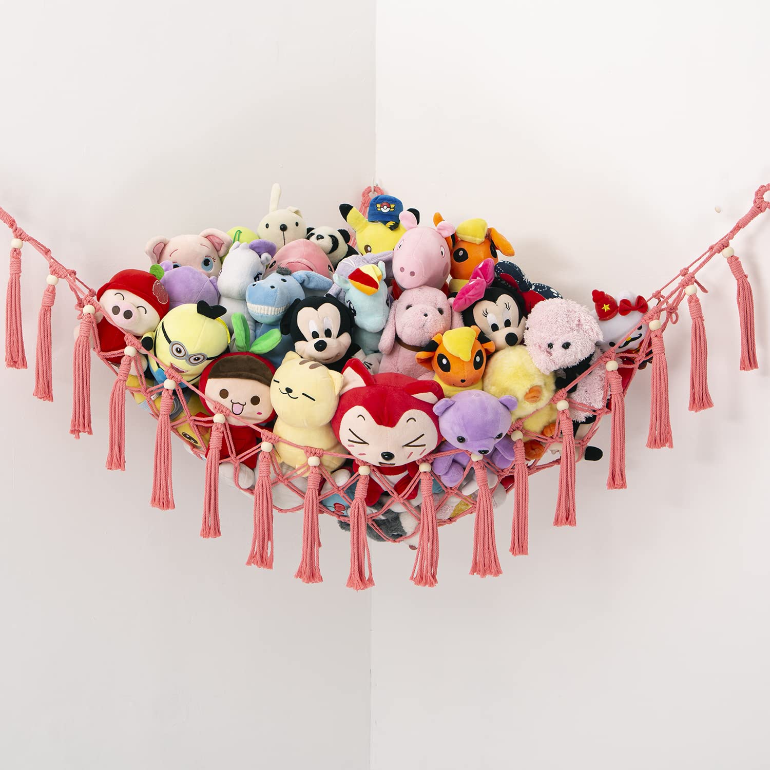 YKBU MAKEONEWO stuffed animal hammock installation with hooks enables quick setup.