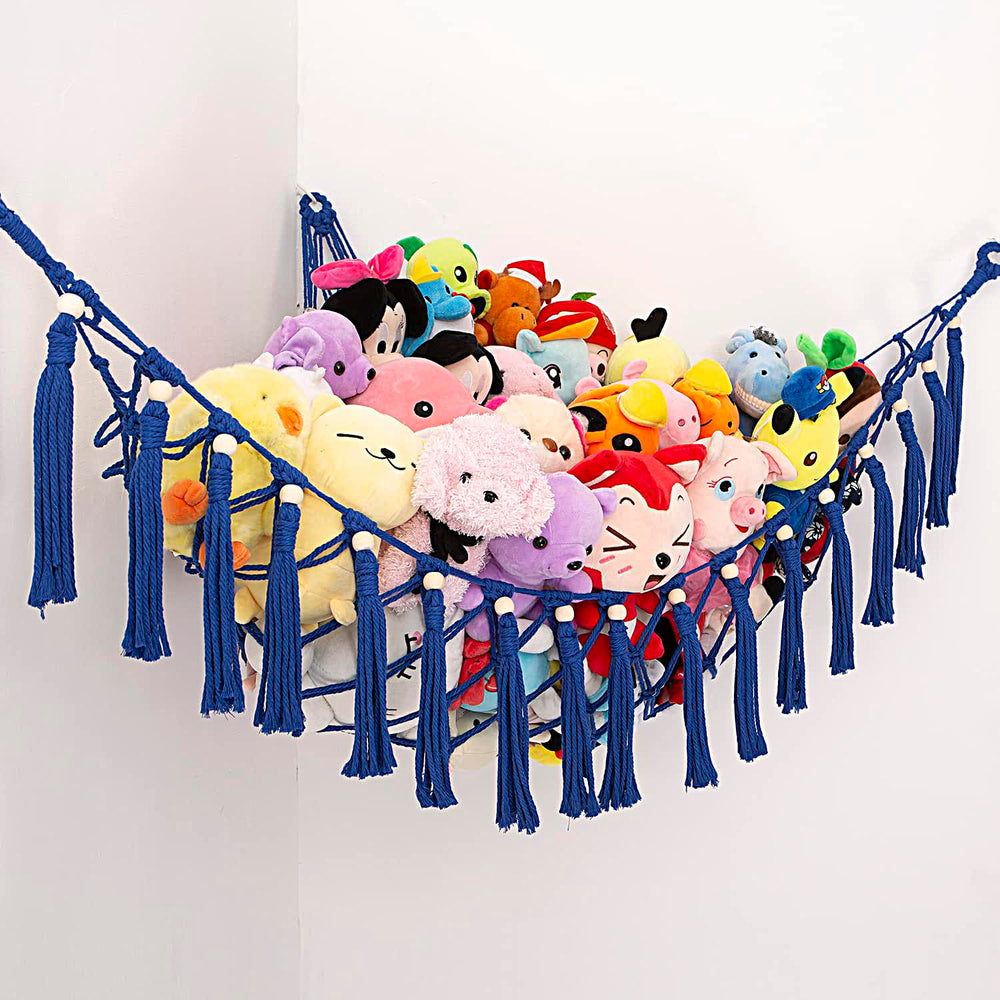 YKBU MAKEONEWO stuffed animal hammock corner display keeps plush toys neatly organized.