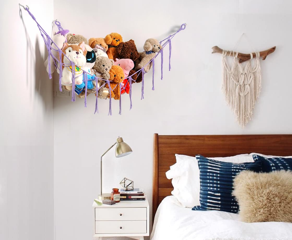 YKBU playroom organization hammock frees floor space while organizing toys