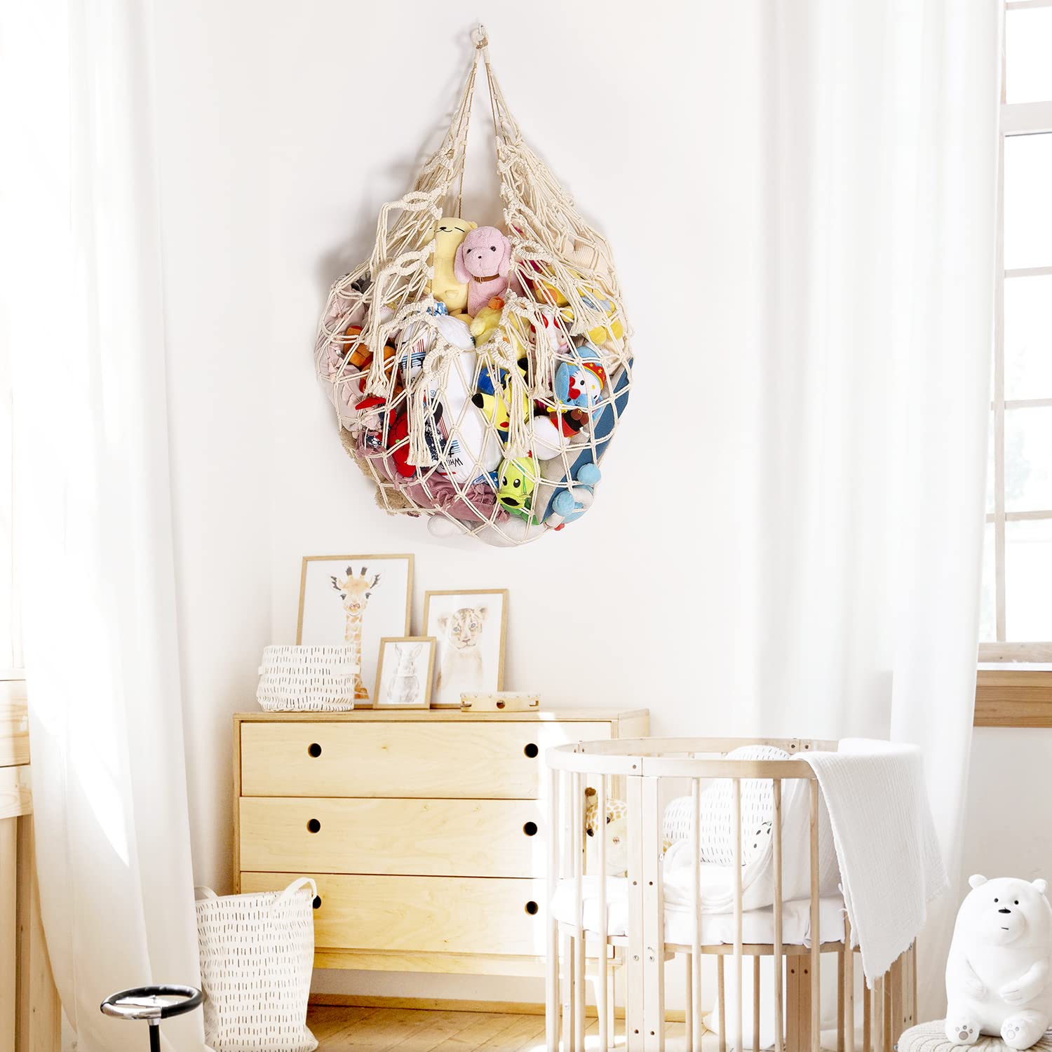 YKBU space-saver cream storage net helps maintain neat inviting kids spaces