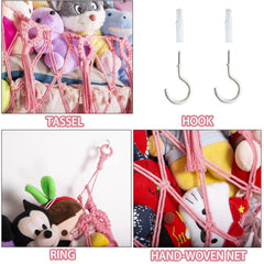 YKBU stuffed-animal net over bed end creates neat storage without clutter.