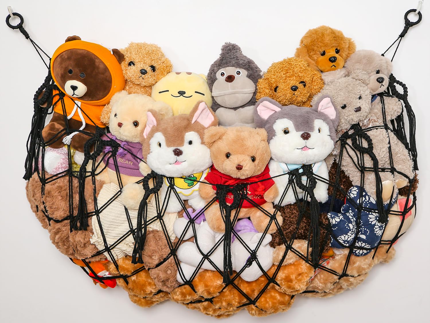 YKBU stuffed animal net hammock wall mount in black showing organized plush storage and space saving