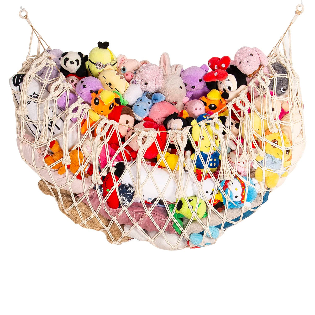 YKBU stuffed animal net wall-hanging cream closeup shows soft macrame texture for nursery display