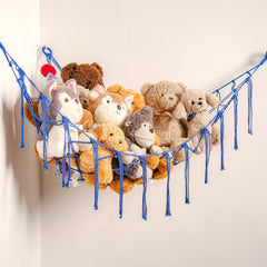 YKBU stuffed animals hammock corner net in blue neatly displays plush toys