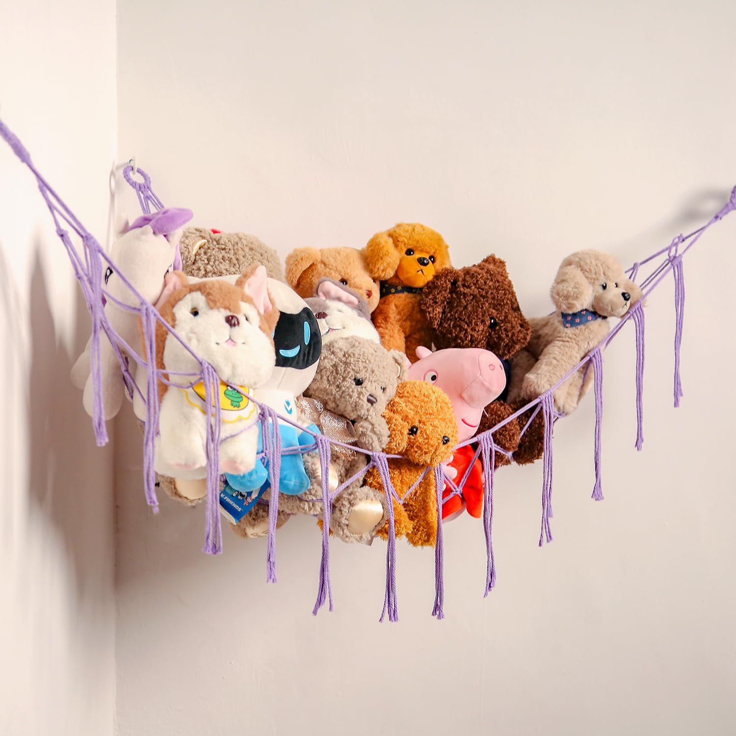 YKBU stuffed animals hammock in corner displays plushes for tidy nursery
