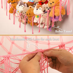 YKBU toy hammock tassels adds boho charm and tidy storage to a nursery.