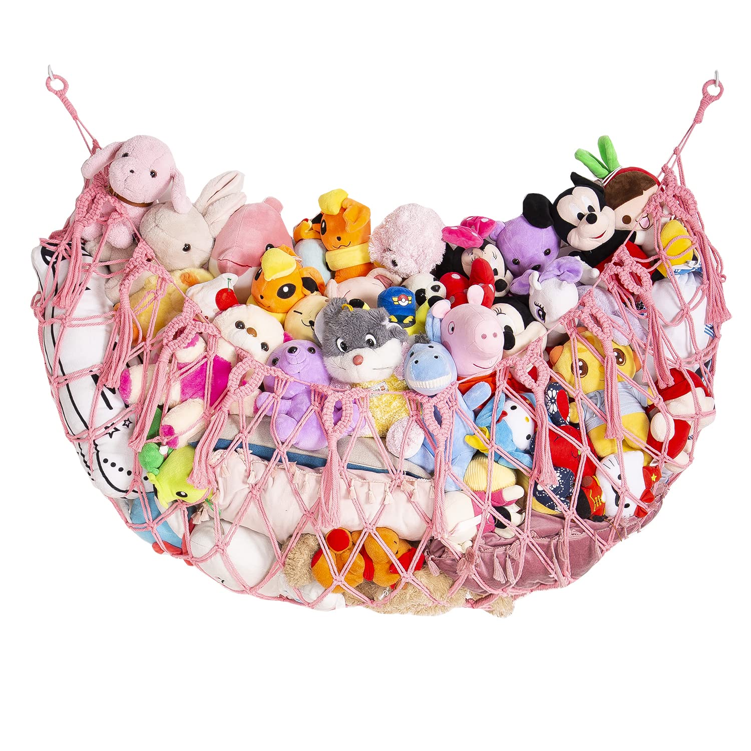YKBU wall-mounted plush hammock displaying stuffed animals and freeing floor space.