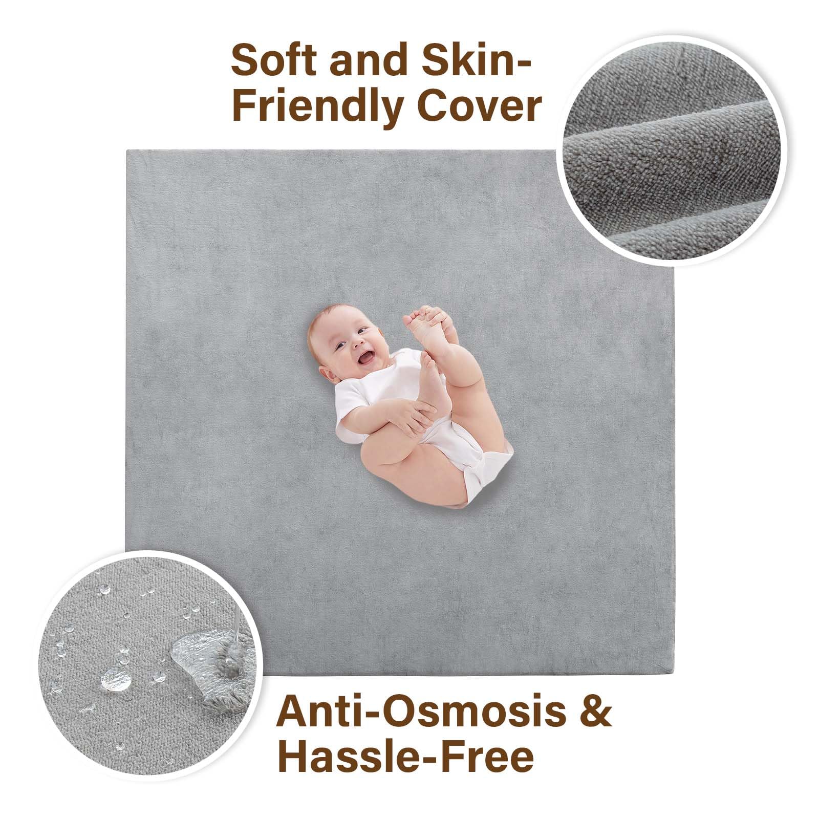 YKimi Baby Play Mat anti-slip bottom keeps the mat in place during play.