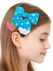 YKW blue polka dot pencil bow clip metal fastener securing hair during activities
